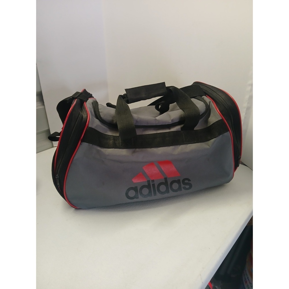 Adidas Duffel Bag Grey Black Red‎ Medium Gym Travel Sports Luggage 20" Vintage